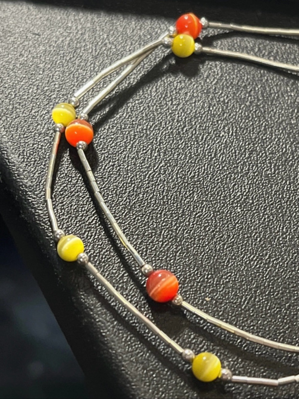 Women’s Beaded Bracelet — Sterling Silver Yellow & Orange Glass Cats Eye Beads